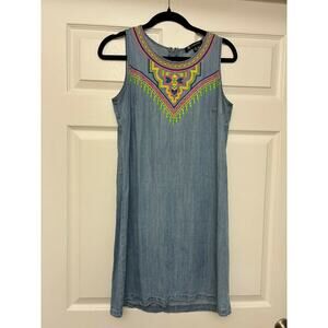 Versona Women’s Medium Sleeveless Denim Dress Boho Embroidered Lyocell